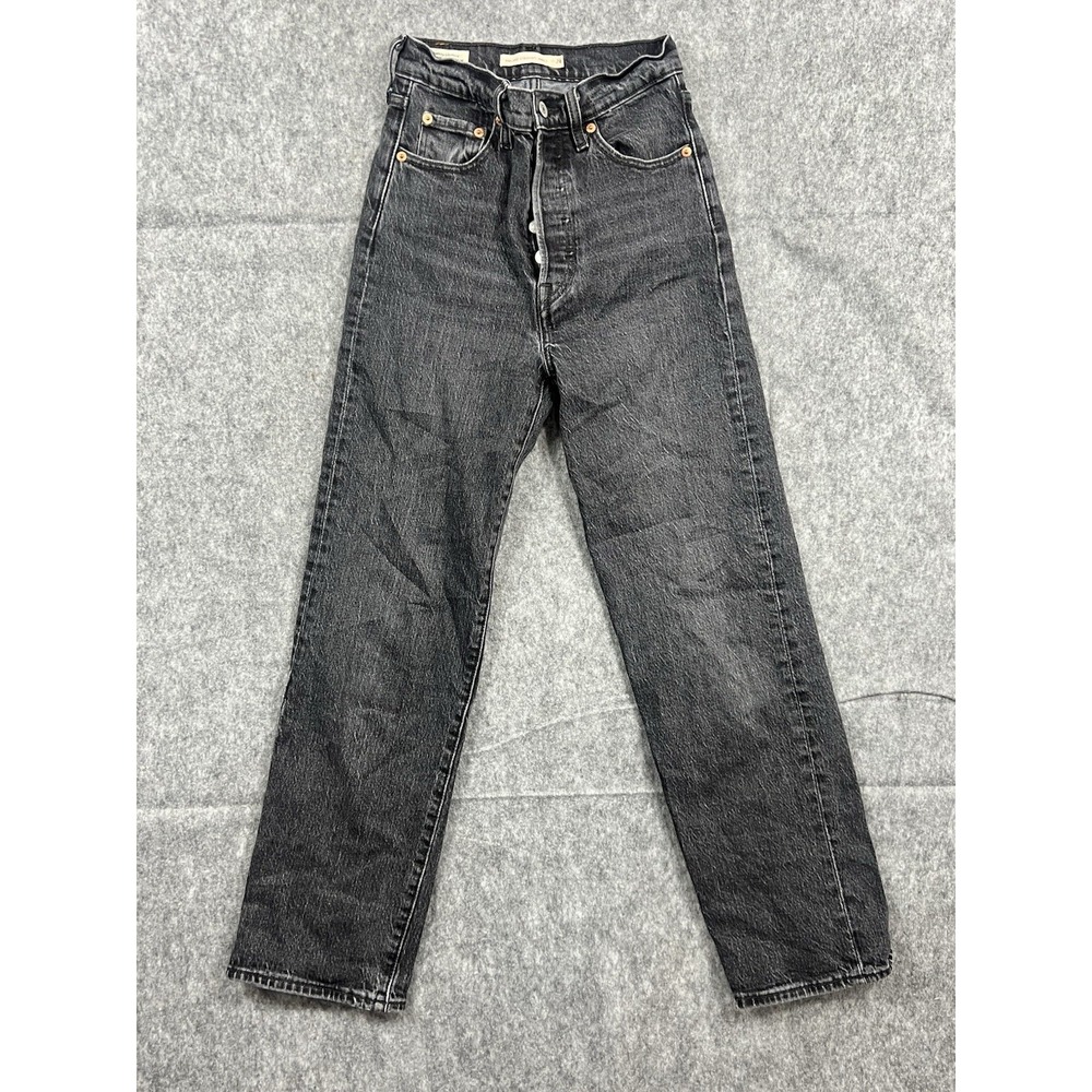 Levi's Premium Women's Black Ribcage Straight Ankle Jeans Outdoors Size 24x27
